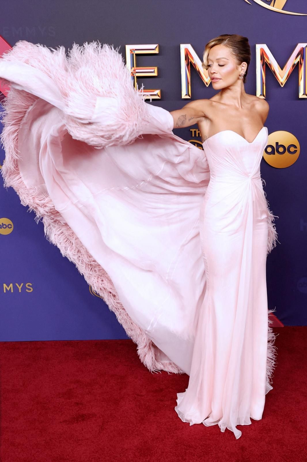 La cantante Rita Ora posó con un vestido de Tamara Ralph.