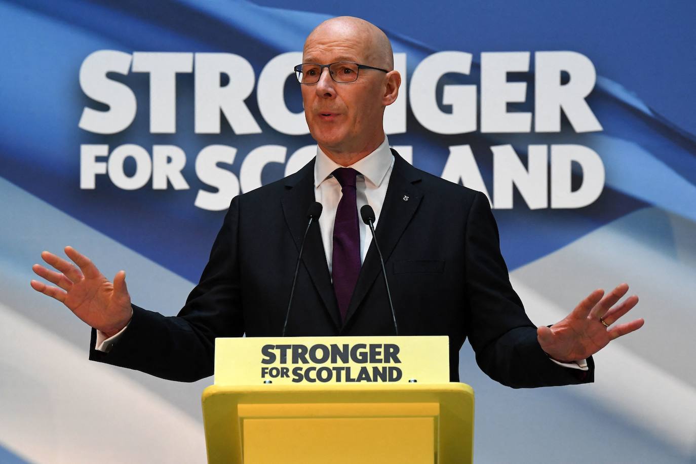 El actual ministro principal de Escocia y líder del SNP, John Swinney, en un acto en Glasgow.