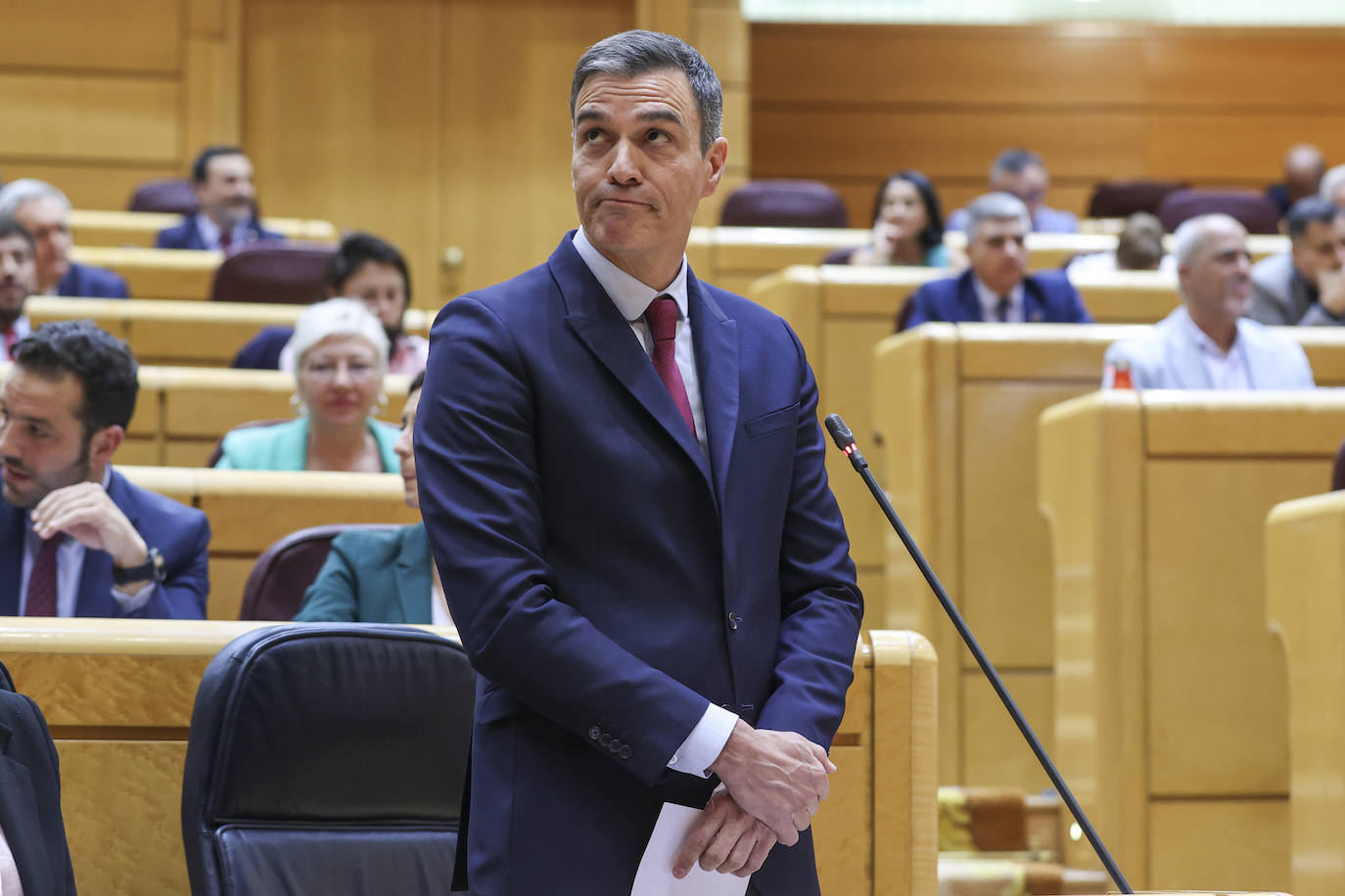 El presidente del Gobierno, Pedro Sánchez, interviene en una sesión de control en el pleno del Senado