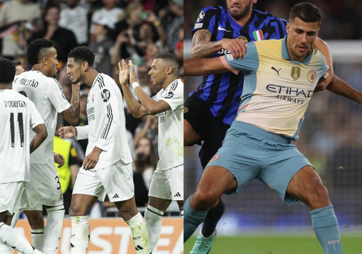 Los jugadores del Real Madrid y Rodri Hernández en la primera jornada de la Champions