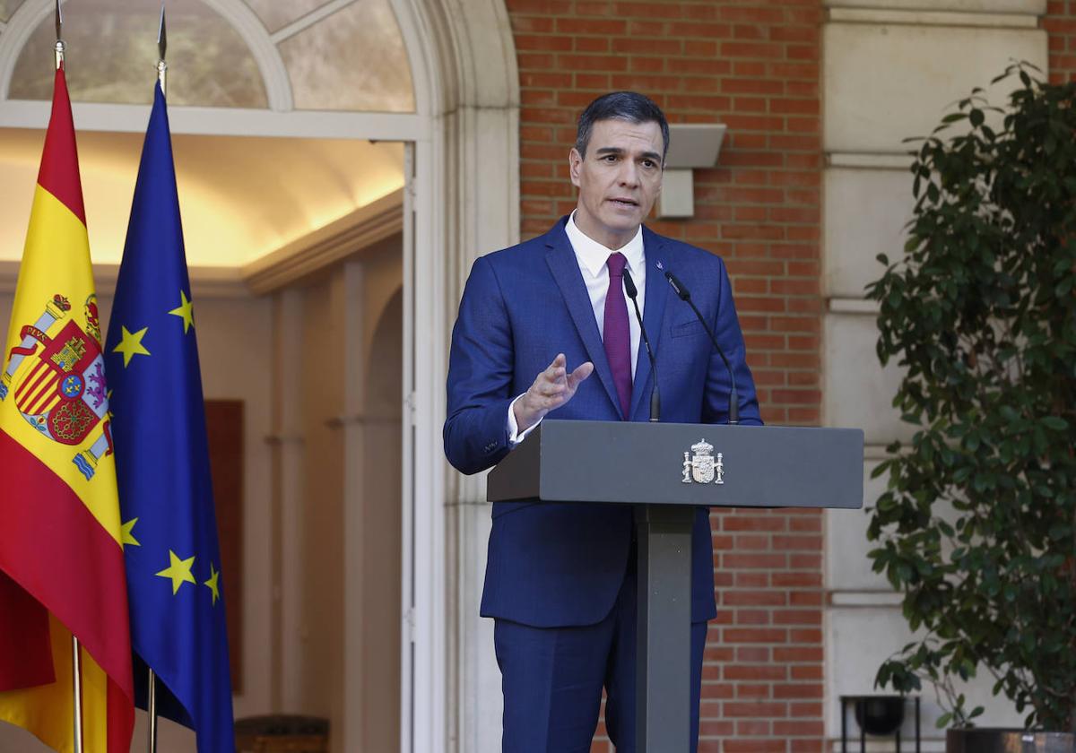 Pedro Sánchez en una comparecencia en Moncloa