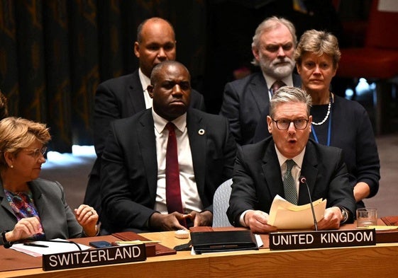 El primer ministro británico, Keir Starmer, durante su intervención este miércoles en la Asamblea General de la ONU.