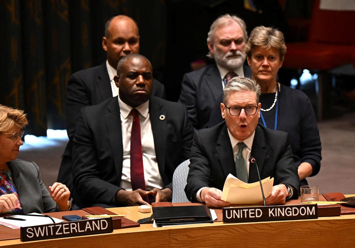 El primer ministro británico, Keir Starmer, durante su intervención este miércoles en la Asamblea General de la ONU.