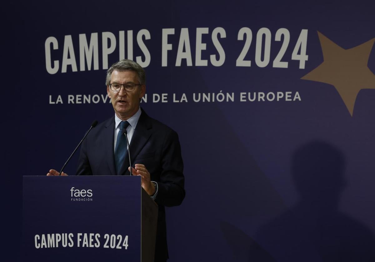 Alberto Núñez Feijóo, presidente del PP, en el foro de FAES