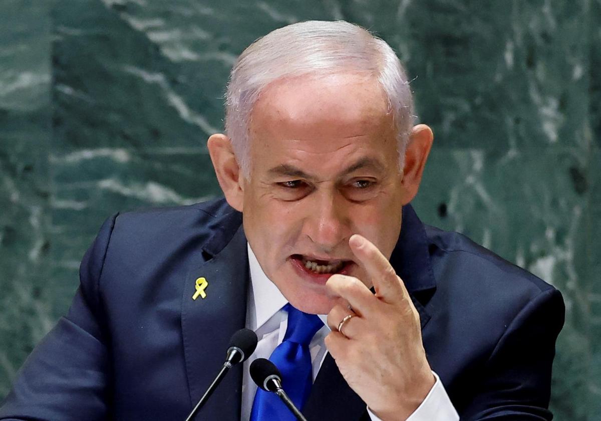 Netanyahu se dirige con vehemencia a la Asamblea General de Naciones Unidas.