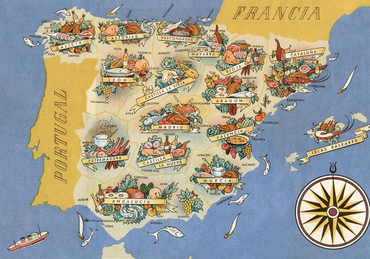 Mapa gastronómico de España de la XII Feria Internacional de Muestras de Barcelona, 1944