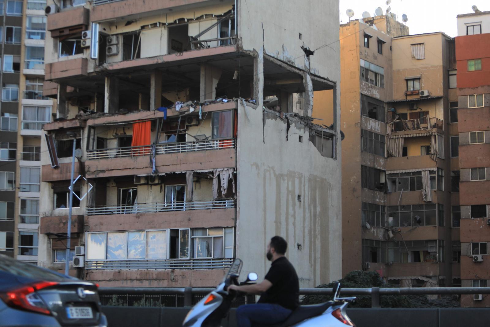 Edificio atacado por un dron en Beirut donde han muerto los tres líderes del FPLP.