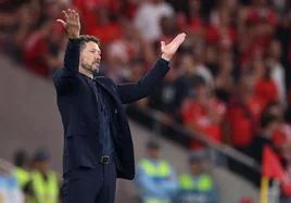 Simeone gesticula durante el partido ante el Benfica.