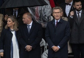 El presidente del PP, Alberto Núñez Feijóo, durante el desfile de la Fiesta Nacional.