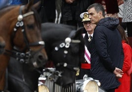 Pedro Sánchez, durante el desfile del Día de la Fiesta Nacional.