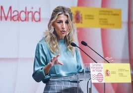 Yolanda Díaz participa en el Congreso Internacional del Trabajo.