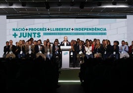 El secretario general de Junts, Jordi Turull, durante su intervención en el congreso del partido que se celebra este fin de semana en Calella (Barcelona).