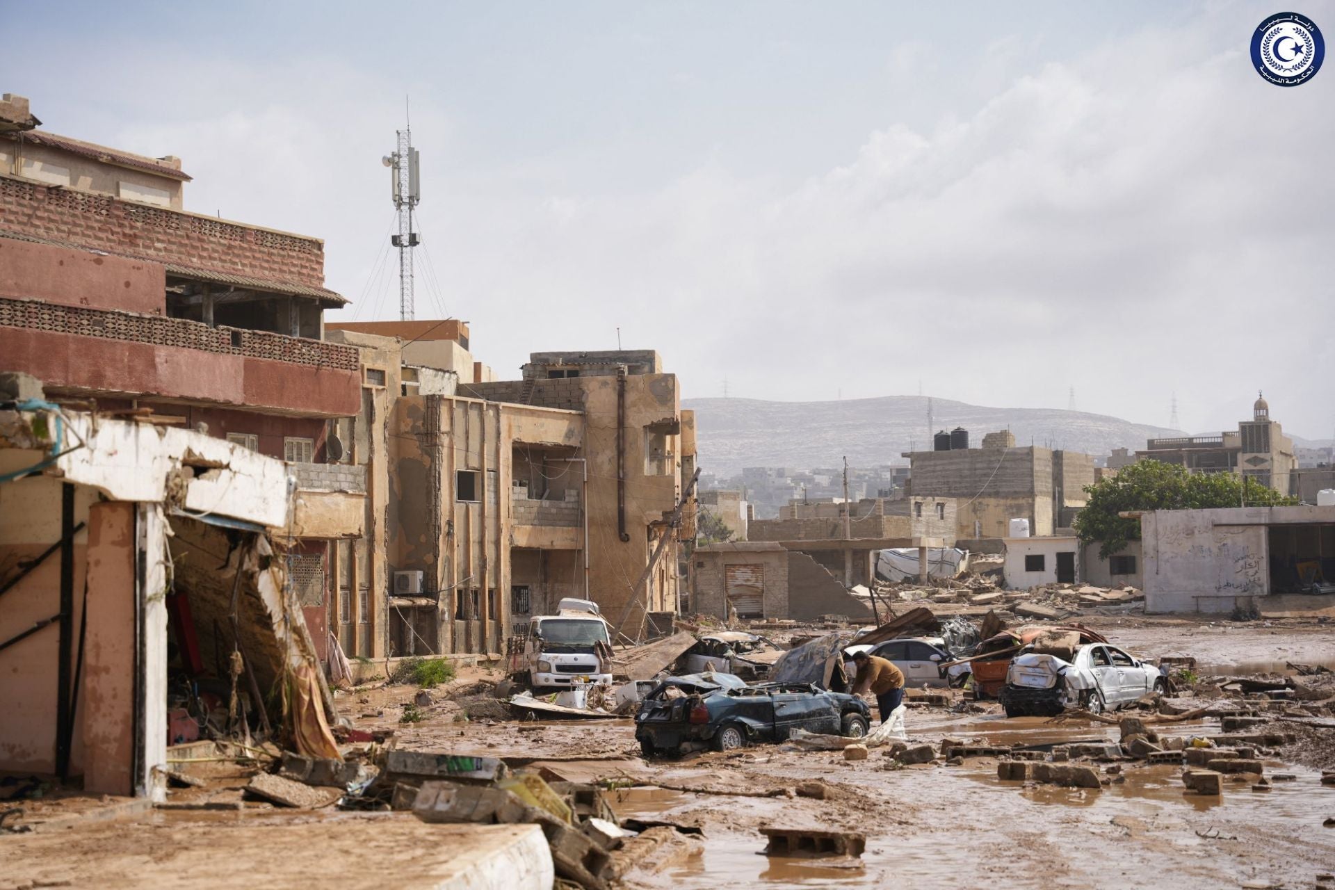 Estado en el que quedó una ciudad Libia tras el paso del ciclón Daniel en 2023.