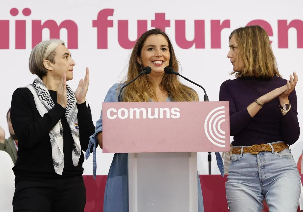 Ada Colau, Candela López y Jéssica Albiach durante la IV Asamblea Nacional de los comunes que se celebra este fin de semana en Barcelona.