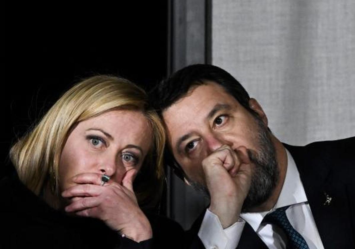 La primera ministra italiana, Giorgia Meloni, y su socio Matteo Salvini, en una imagen de archivo.