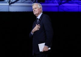 El primer ministro francés, Michel Barnier, este jueves en un acto en París.