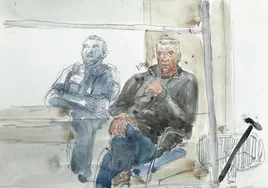 Dibujo de Pelicot en el juicio, ya que en Francia está prohibido sacar imágenes durante la vista oral.