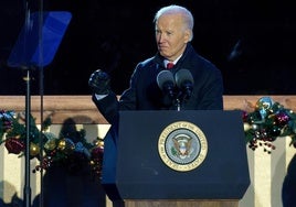 El presidente estadounidense, Joe Biden, en un acto frente a la Casa Blanca