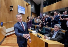 El líder del PP, Alberto Núñez Feijóo, en una reunión con diputados del partido