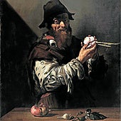 'Alegoría del olfato'. El maestro valenciano presenta a un mendigo con una cebolla que le hace llorar.