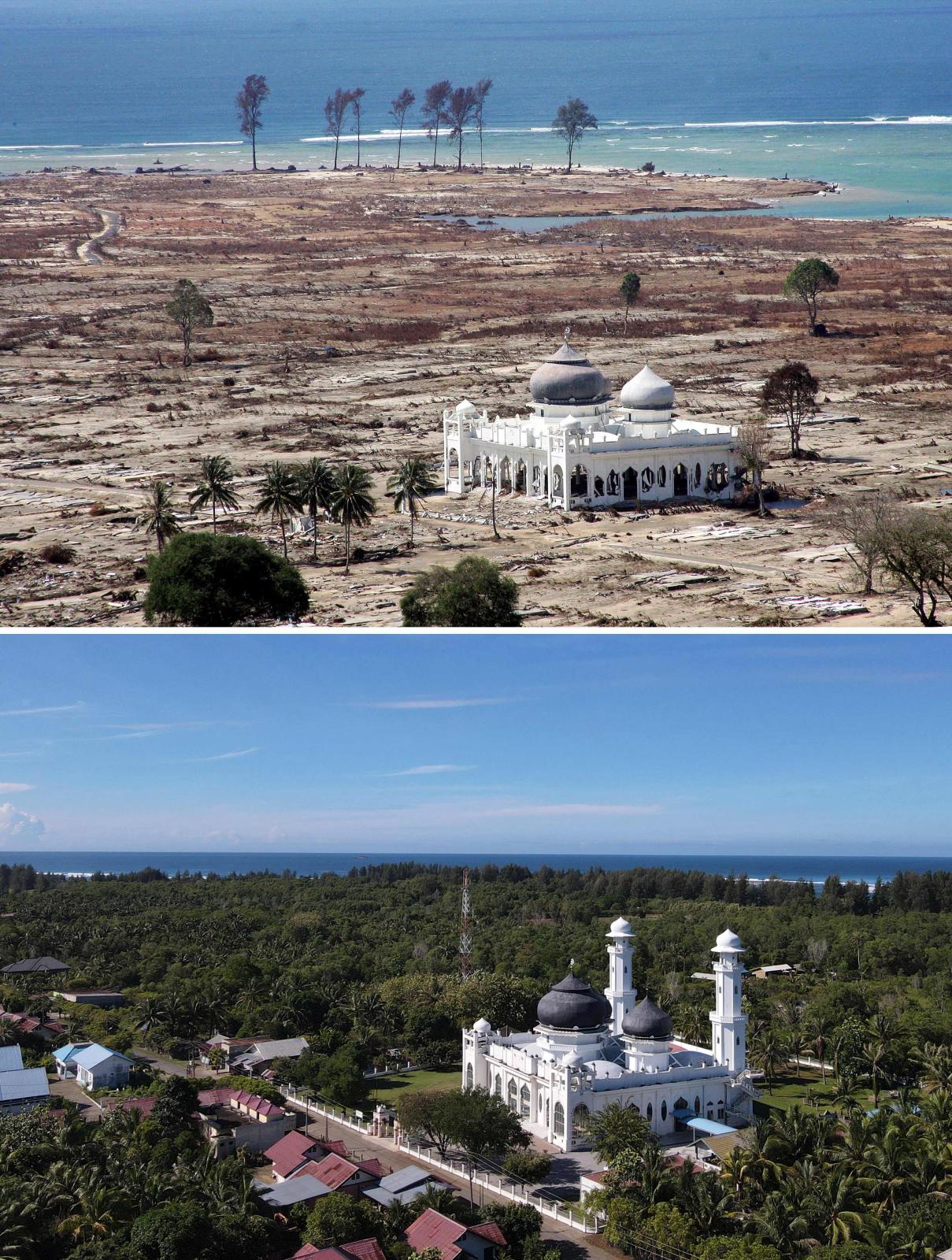 El antes y después en la isla indonesia de Sumatra tras el devastador tsunami de 2004