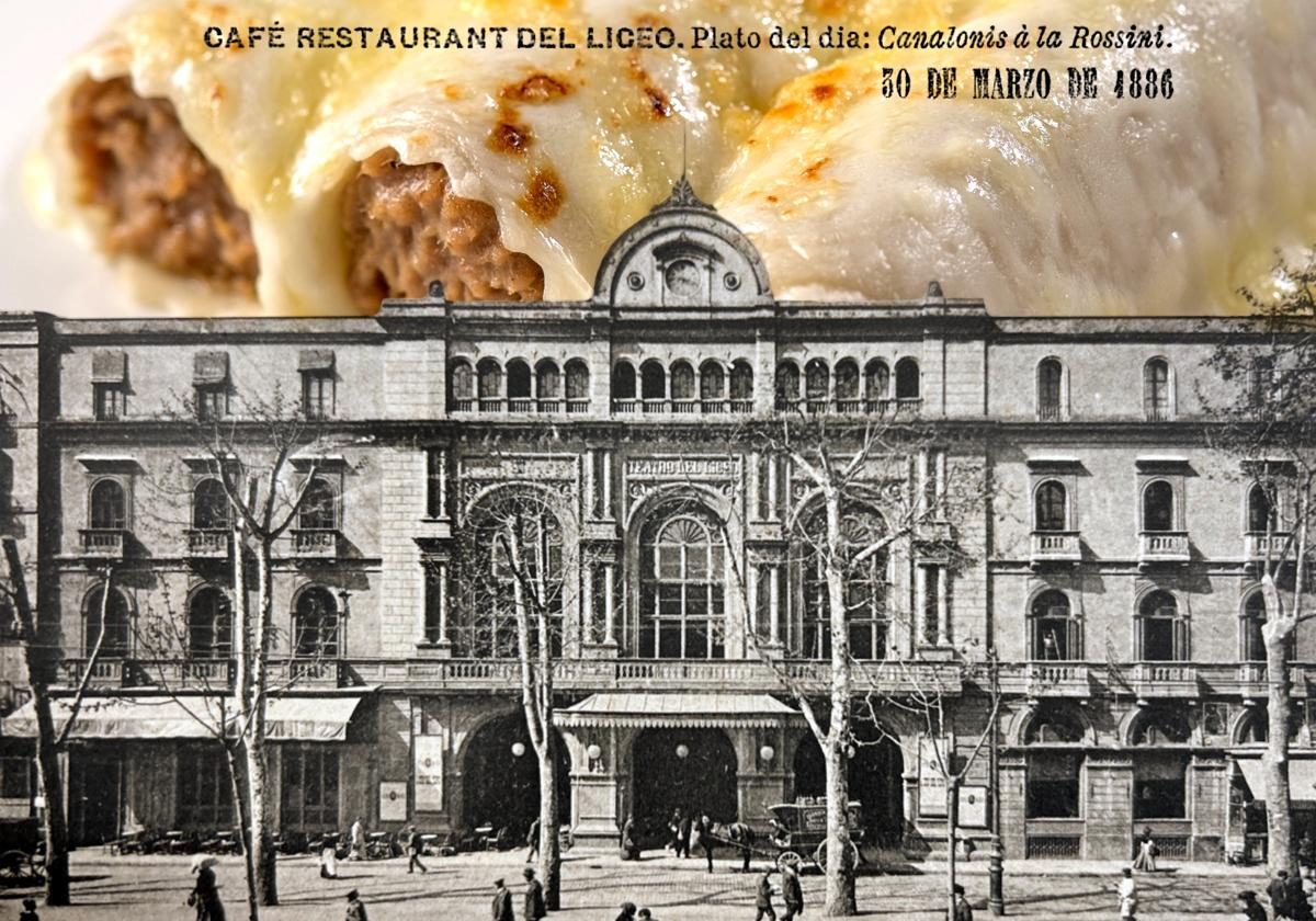 Antigua estampa del Teatro del Liceo, con el café en sus bajos.