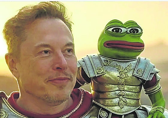 Elon Musk, millonario y asesor de Donald Trump , con la rana 'Pepe' al hombro.