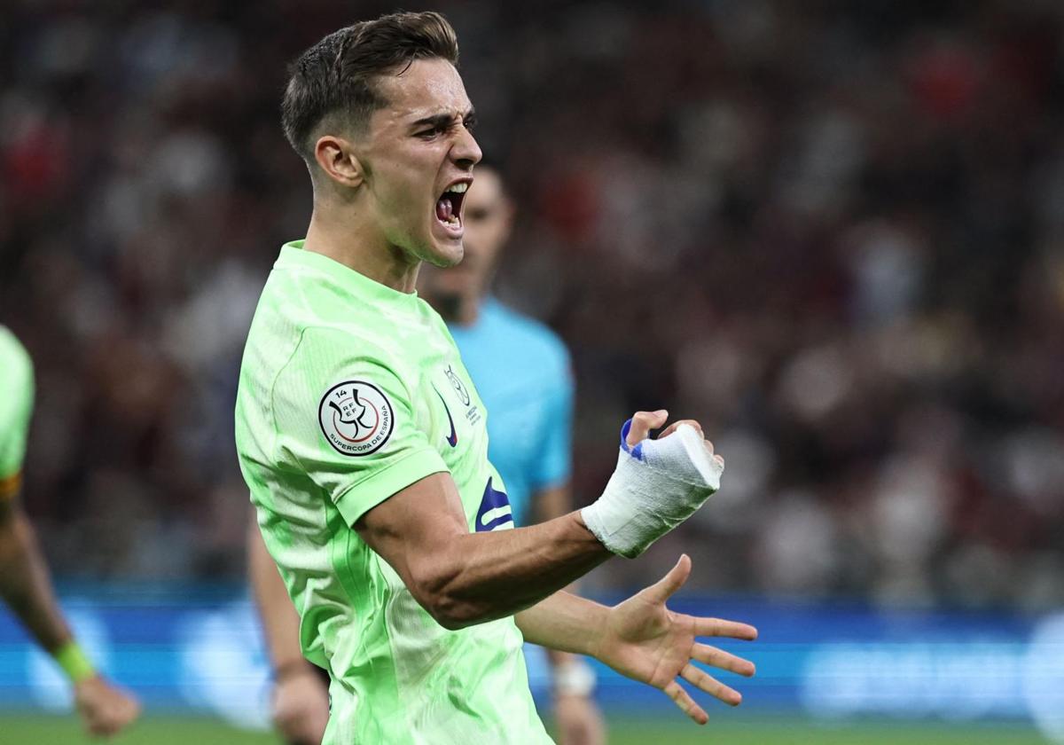 Gavi celebra su gol al Athletic en la Supercopa.