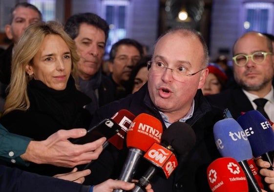 El portavoz del PP en el Congreso, Miguel Tellado, en la manifestación este viernes contra Maduro convocada en Madrid.