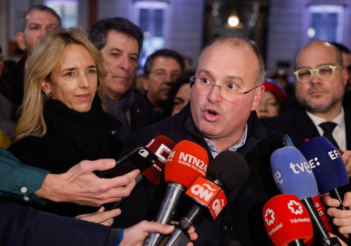 El portavoz del PP en el Congreso, Miguel Tellado, en la manifestación este viernes contra Maduro convocada en Madrid.