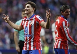 Julián Álvarez celebra su gol a Osasuna.