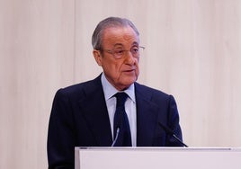 Florentino Pérez, en la presentación del partido de la NFL que se va a jugar en el Santiago Bernabéu