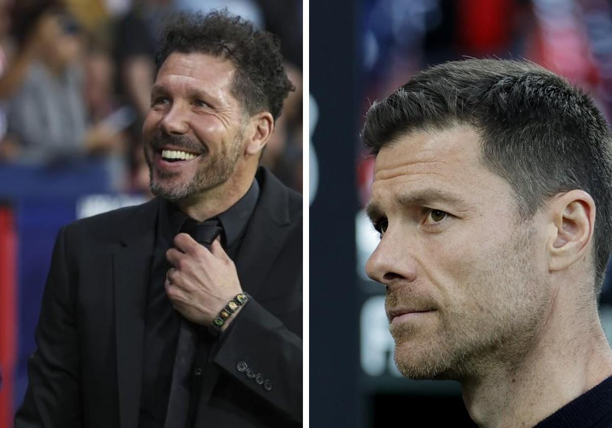 Diego Pablo Simeone y Xabi Alonso, técnicos de Atlético y Leverkusen, respectivamente.