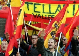 Manifestación en Madrid en octubre de 2023 de jóvenes seguidores del ideario franquista.