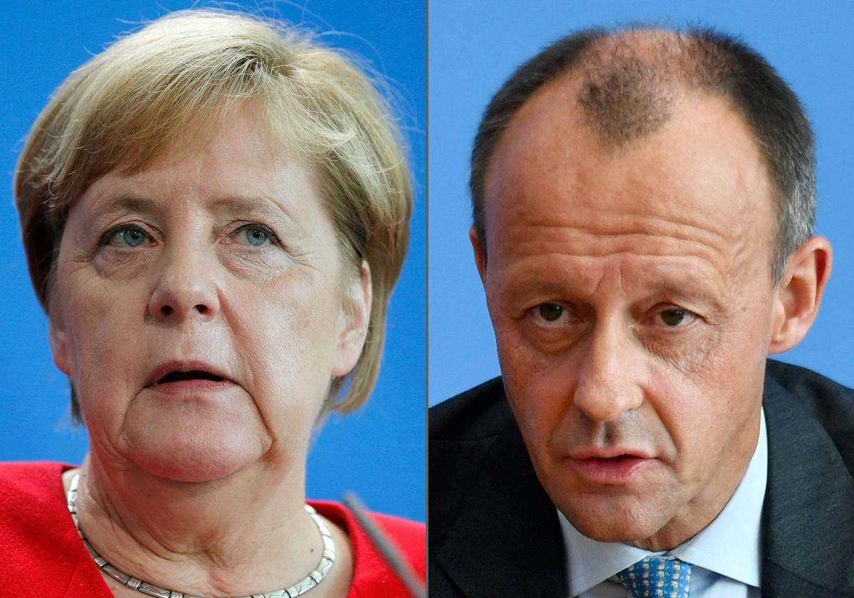 La excanciller Angela Merkel y su sucesor como presidente de CDU, Friedrich Merz.