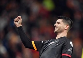 Álvaro Morata celebra su primer gol con el Galatasaray.