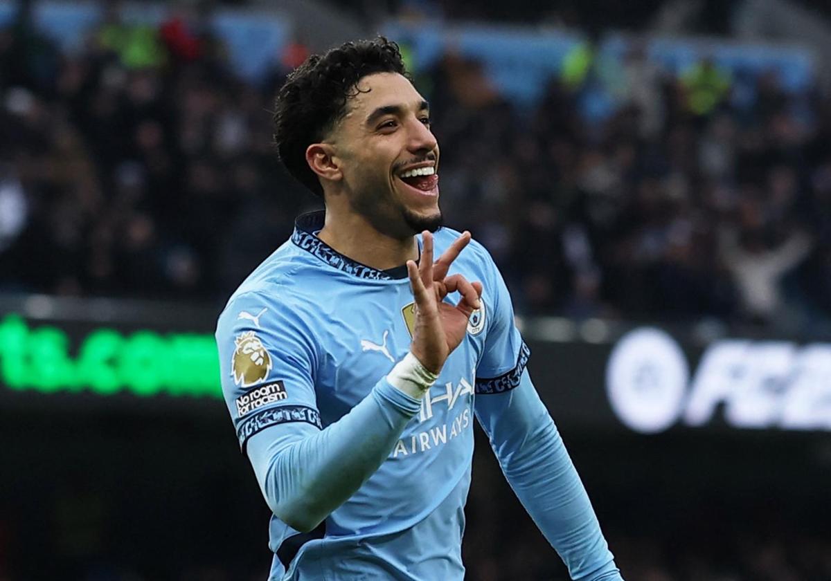 Marmoush celebrating his third goal against Newcastle
