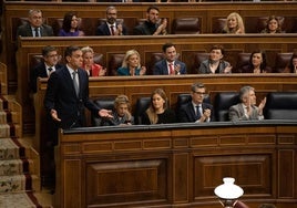 El presidente del Gobierno, Pedro Sánchez, durante la sesión de control al Gobierno en el Congreso de los Diputados.