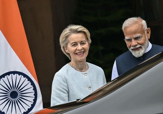 Von der Leyen, ayer, en Nueva Delhi.