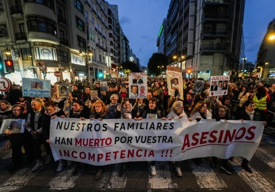 Manifestantes en la quinta manifestación que pide la dimisión del presidente de la Generalitat, Carlos Mazón.