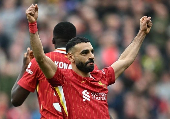 Salah celebrando uno de sus goles ante el Southampton.