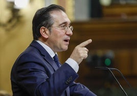 El ministro de Asuntos Exteriores, José Manuel Albares, durante su comparecencia en el Congreso.