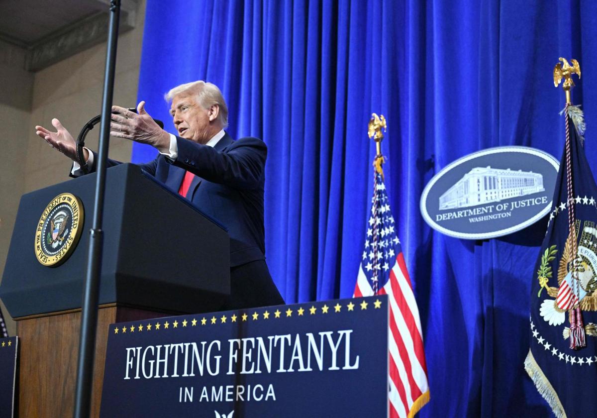 Donald Trump, durante su comparecencia en el Departamento de Justicia.