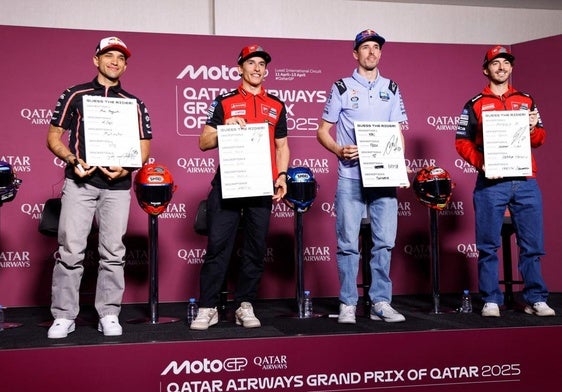 Jorge Martín, Marc Márquez, Álex Márquez y Pecco Bagnaia, en el circuito de Lusail.