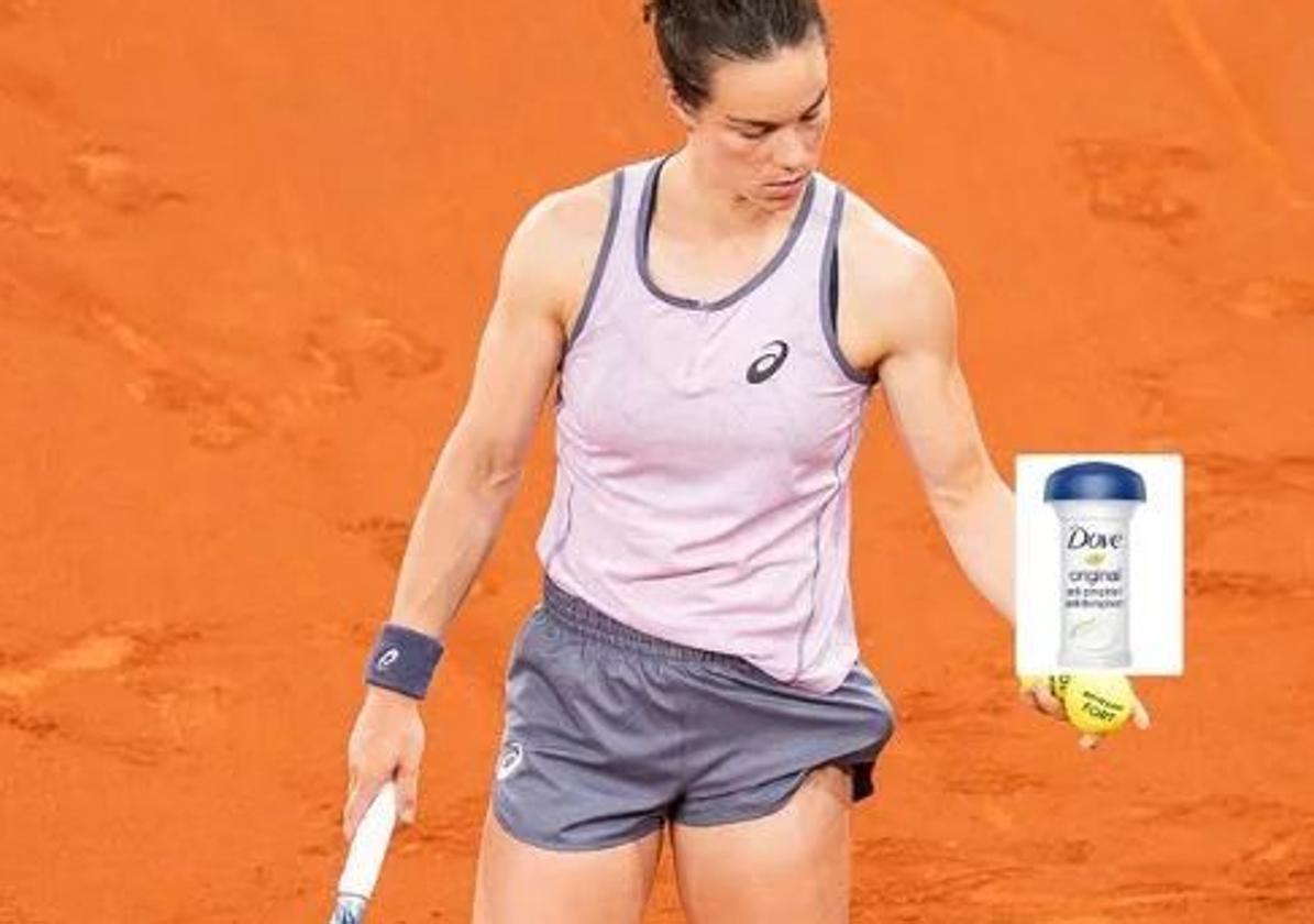 La tenista Lois Boisson, con el montaje que subió a sus redes tras el incidente.