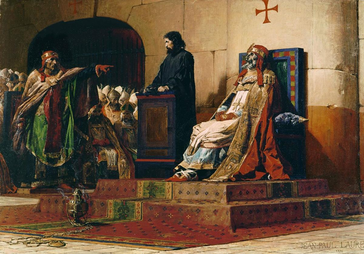 El concilio cadavérico en el cuadro 'El Papa Formoso y Esteban VI' (1870), de Jean-Paul Laurens.
