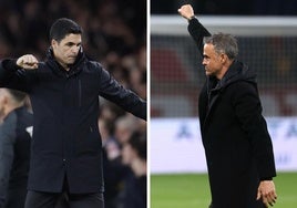 Mikel Arteta y Luis Enrique, técnicos del Arsenal y el PSG.