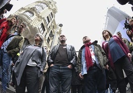 Los secretarios generales de CCOO y UGT, Unai Sordo y Pepe Álvarez, encabezan la manifestación del Primero de Mayo en Madrid
