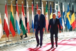 Merz ha sido recibido en Bruselas por el presidente del Consejo Europeo, Antonio Costa.
