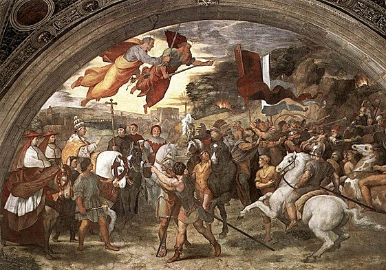 Encuentro de León I y Atila, Fresco de Rafael Sanzio (1514, Palacio Apostólico Vaticano)